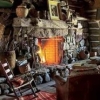 log cabin fireplace