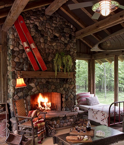 Cabin Fever Hot Fireplace Designs, Lodge Style Fireplace Ideas
