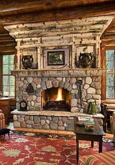 rustic stone fireplace