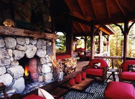 rustic stone fireplace