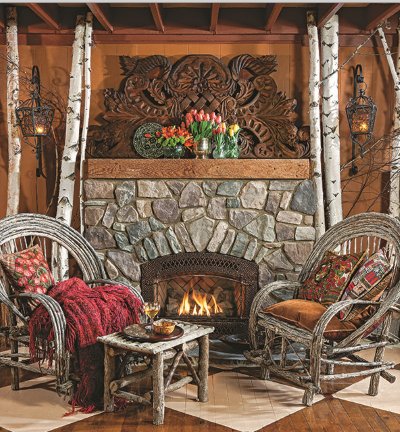 rustic stone fireplace